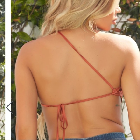 Copper orange one shoulder asymmetrical tie crop - Picture 2 of 4